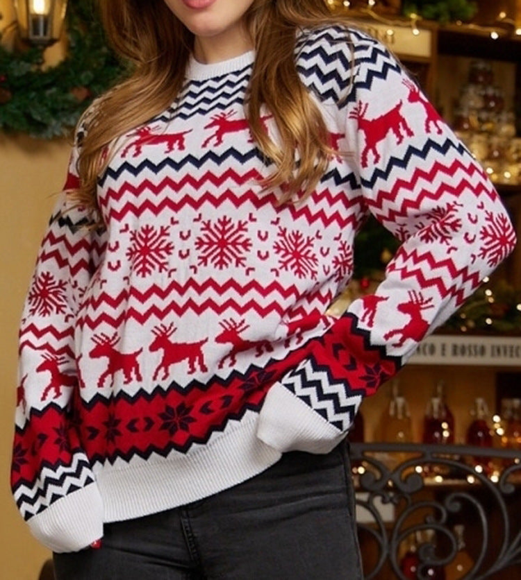 Little Snowflake Christmas Sweater Autumn Winter Casual Couple Wear Christmas round Neck Sweater
