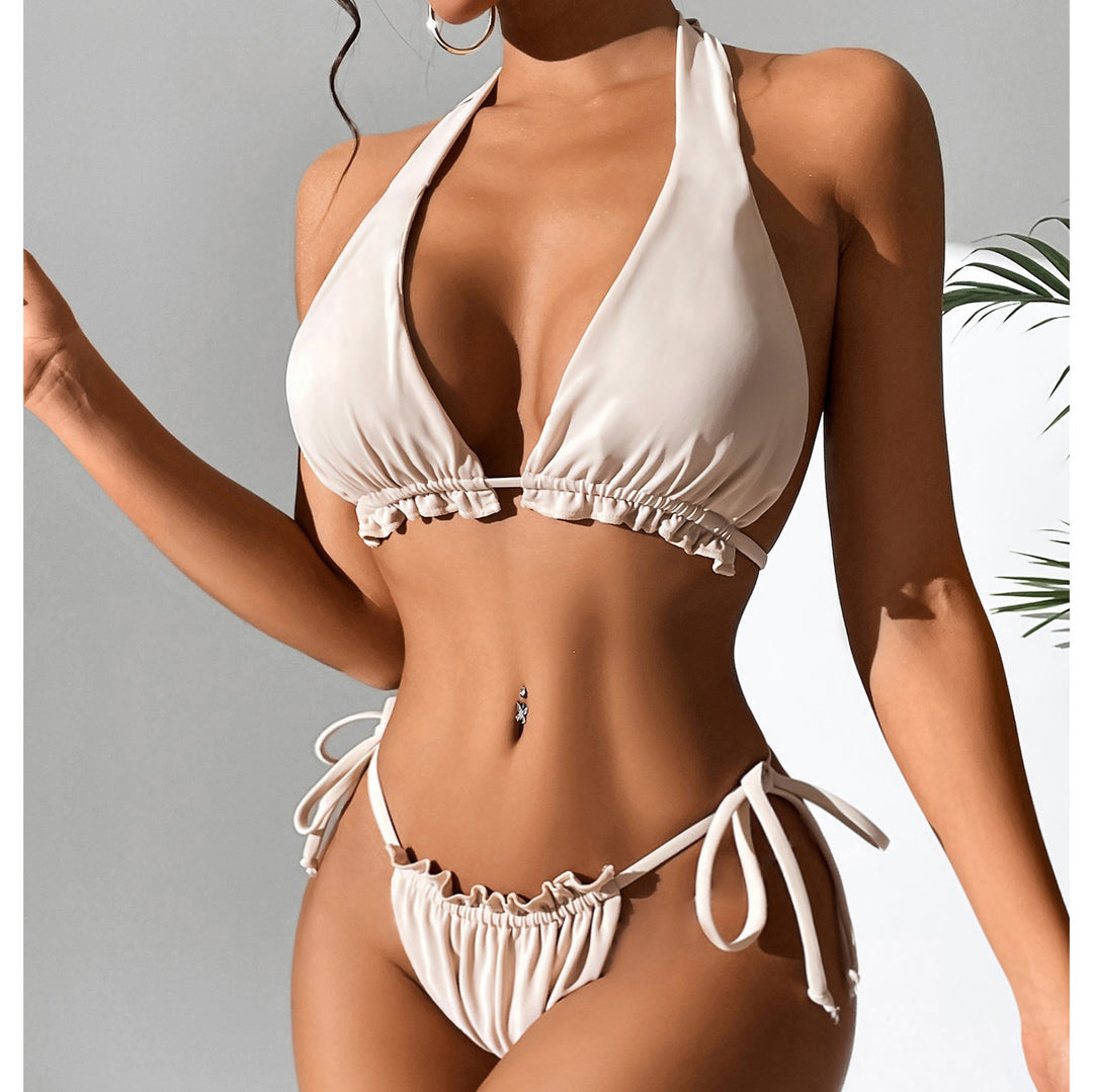 Halter Solid Color Sexy Bikini Split Swimsuit Women Swimsuit