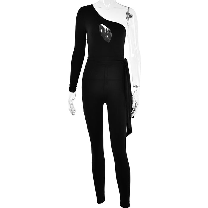Summer High Elastic Body Shaping Tights Women Sexy Backless Shoulder Sleeve Jumpsuit