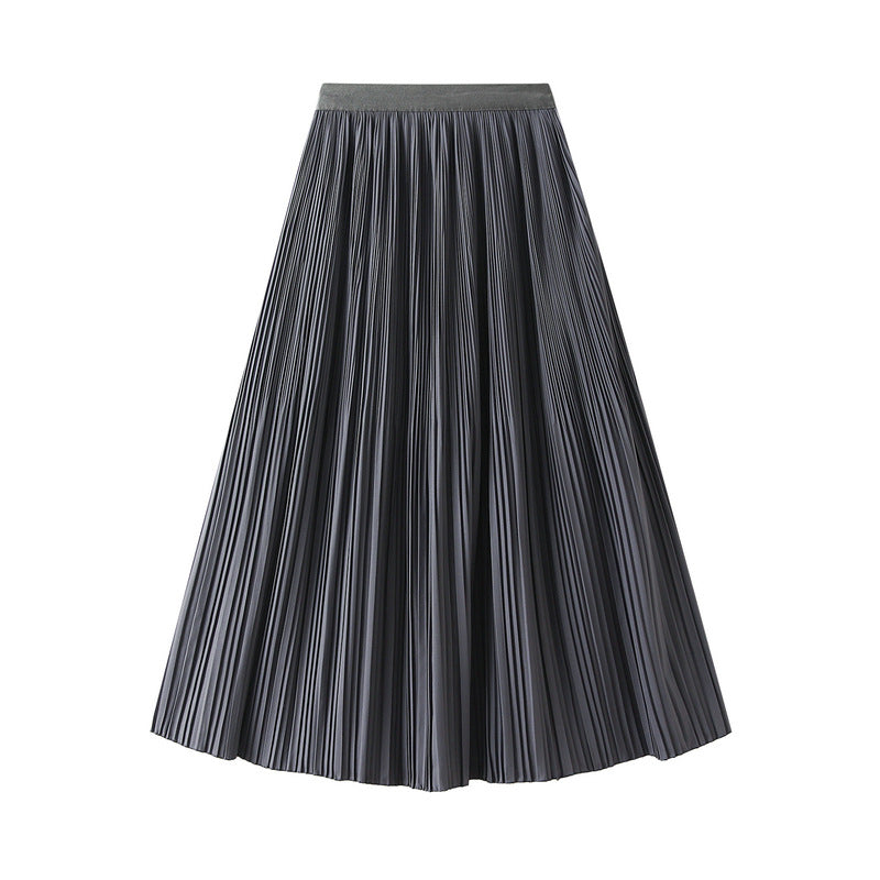 Elegant Pleated Skirt Double Pleated Draping Summer Slimming Mid Length Pleated Skirt