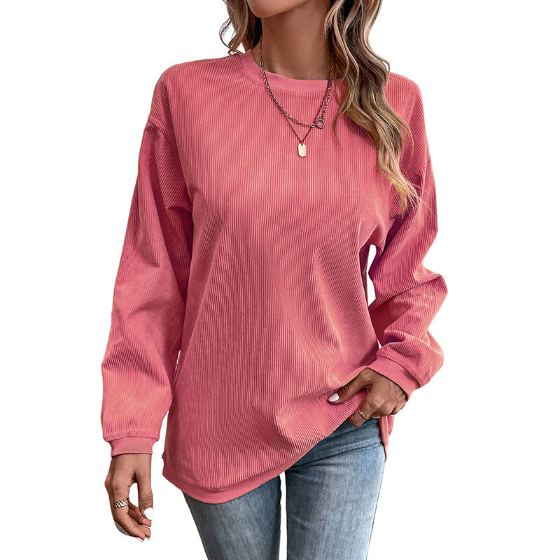 Letter Graphic Print Simple Hoodless Sweater Women Solid Color Long Sleeve Bottoming Shirt