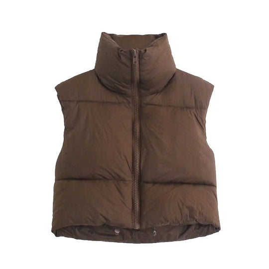 Sleeveless Zipped Stand Collar Cotton Vest Autumn Winter Multi Color Slim Fit Cotton Padded Jacket Vest Top