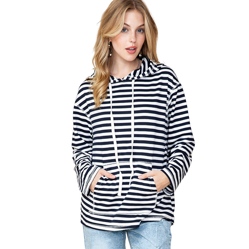 Striped Hooded Sweater Women Autumn Casual Loose Long Sleeve Top Women