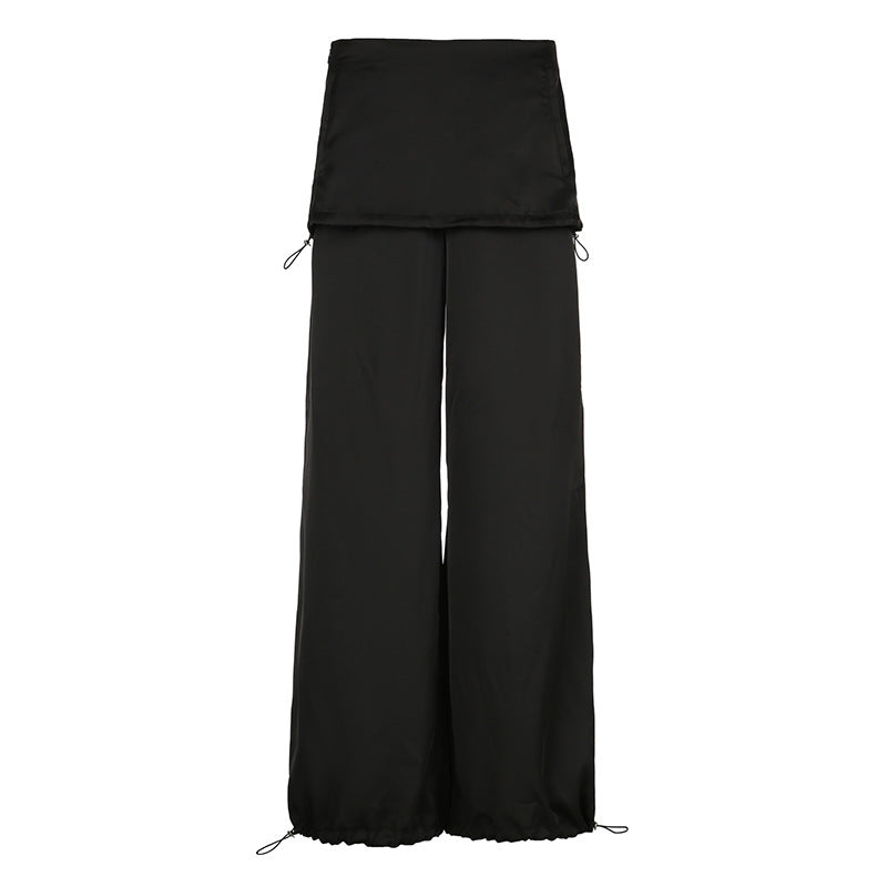 Design Drawstring Flanging Low Waist Loose Drooping Casual Pants Women Sexy Stylish Simple Wide Leg Pants Summer