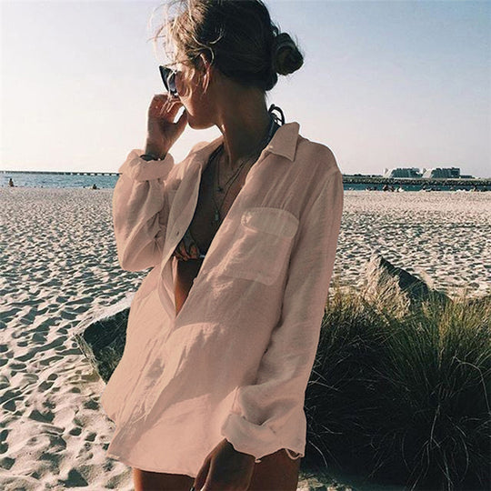 Shirt Beach Cover Up Sexy Cardigan Sun Protection Shirt Vacation Skirt Beach Cover Up