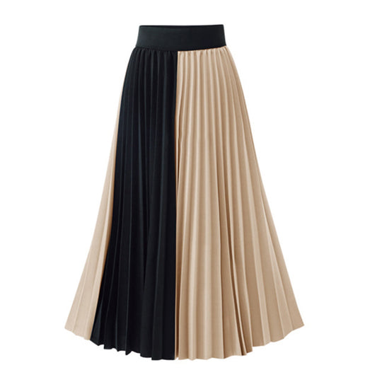 Summer Women Large Swing Skirt Color Matching Pleated Skirt Pleated Slim Fit Patchwork Skirt