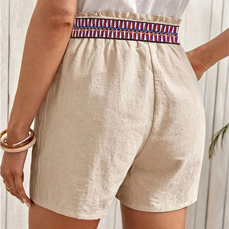 Pants Ethnic Ribbon Decorative Pocket Shorts Women Summer Solid Color Loose Casual Pants Women