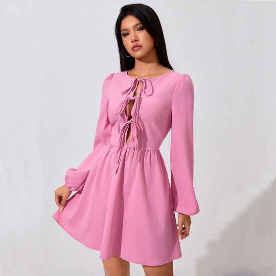 Women Sweet Pink Dress Autumn Winter Sweet Girl Age Reducing Midi Dress