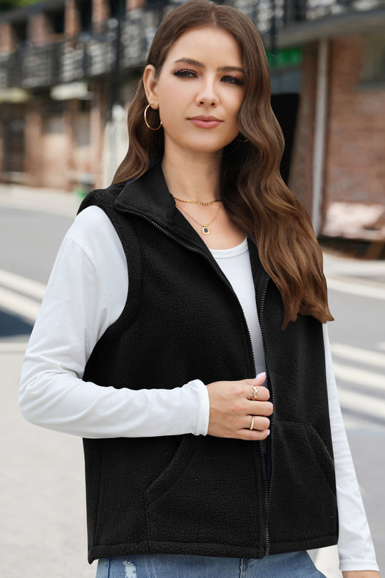 Women's Polar Fleece Zipper Collared Waistcoat