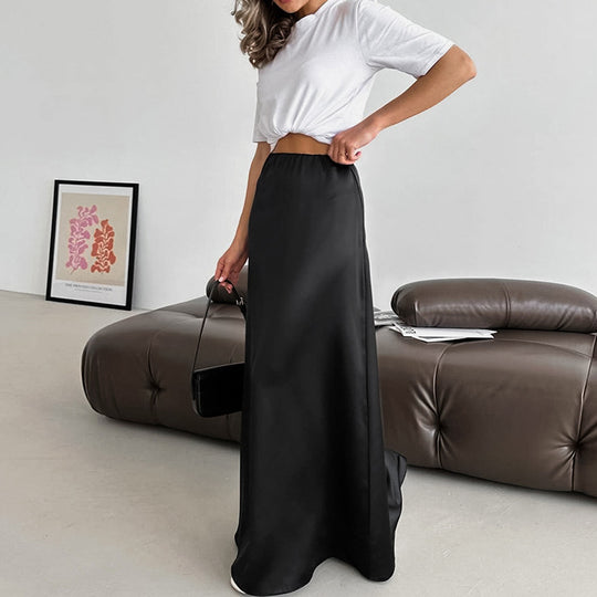 Autumn Imitation Acetate Satin Skirt Women All Match A line Skirt