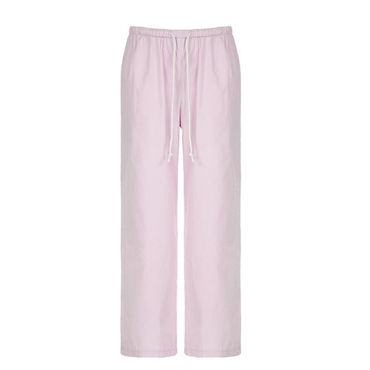 High Street Fashionable Elastic Waist Wide Leg Pink Woven Overalls Sexy Low Waist Casual Trousers Summer