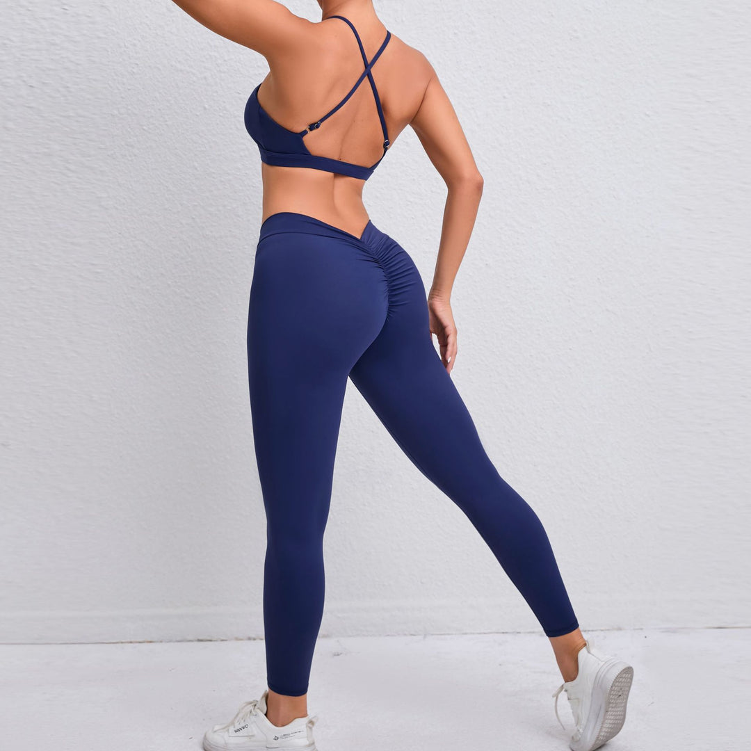 Nude Feel Yoga Clothes Cross Beauty Back Exercise Body Hugging Suit Running Breathable Quick Drying Fitness Two Piece Set