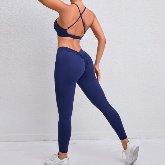 Nude Feel Yoga Clothes Cross Beauty Back Exercise Body Hugging Suit Running Breathable Quick Drying Fitness Two Piece Set