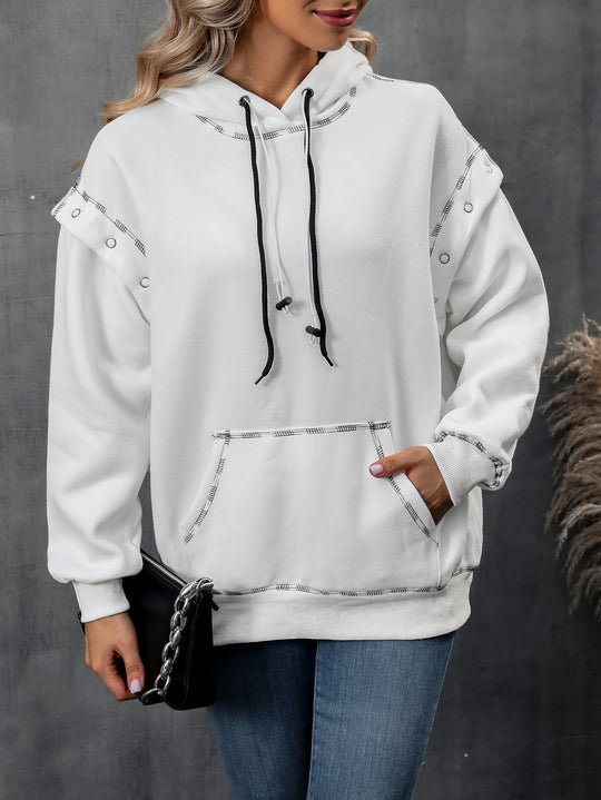 Autumn Winter Women Clothing Hooded Sweater Raglan Sleeve Pullover Drawstring Long Sleeve Sweatshirt Tops Women