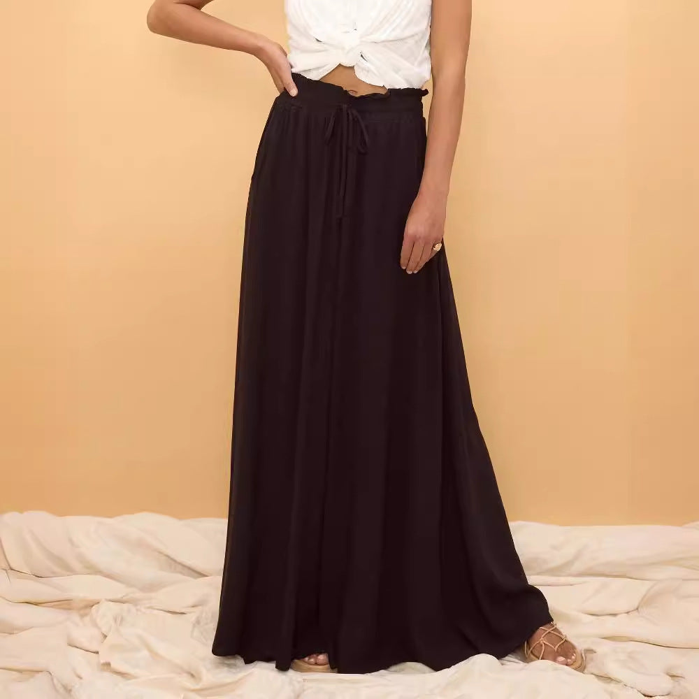 Summer Bohemian All Match Loose Trousers Lace up Waist Wide Leg Pants for Women