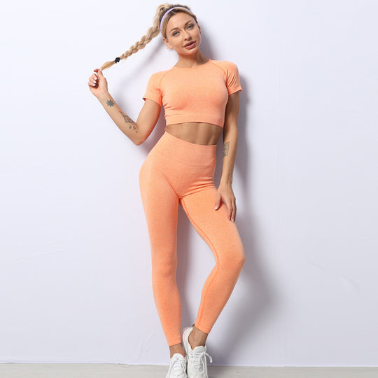 Yoga Suit Ins Seamless Knitted Workout Short Sleeve Trousers Yoga Suit