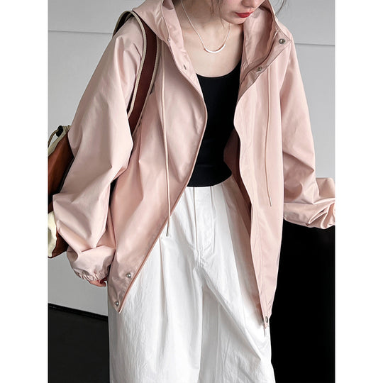 Pink Hooded Jacket Jacket Women Spring Outdoor Casual Overalls