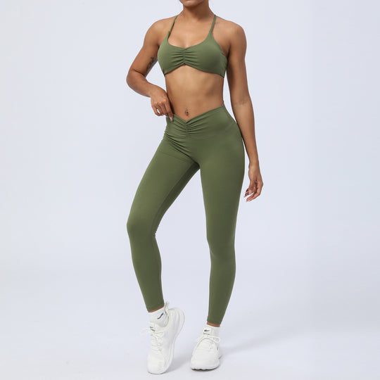 Nude Feel Fitness Clothes Suit Y Shaped Beauty Back Yoga Clothes With Chest Pad Hip Lifting Cropped Pants Sports Two Piece Suit Women