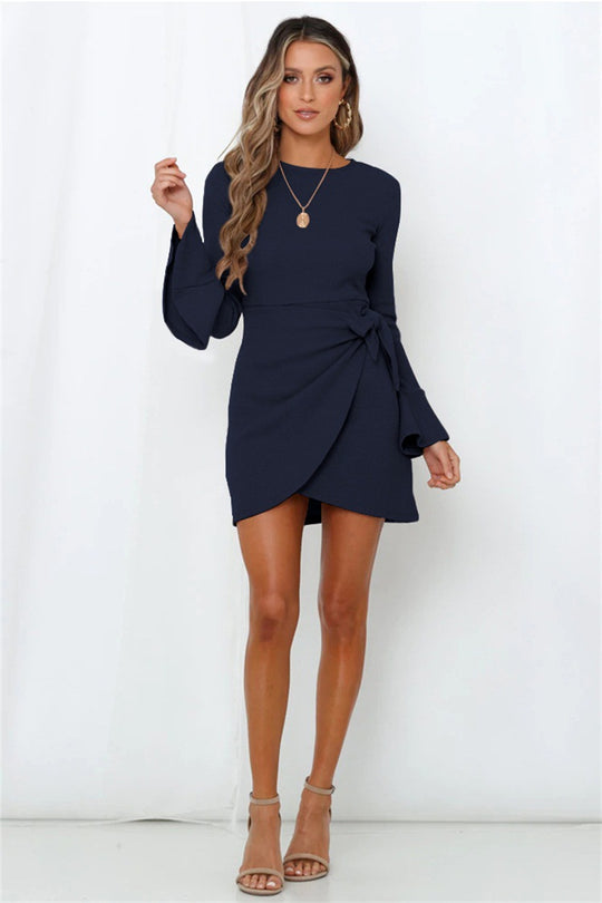 Autumn Clothes Small Horn Ruffled Long Sleeve Slim Fit Bow Elegant High End Dress