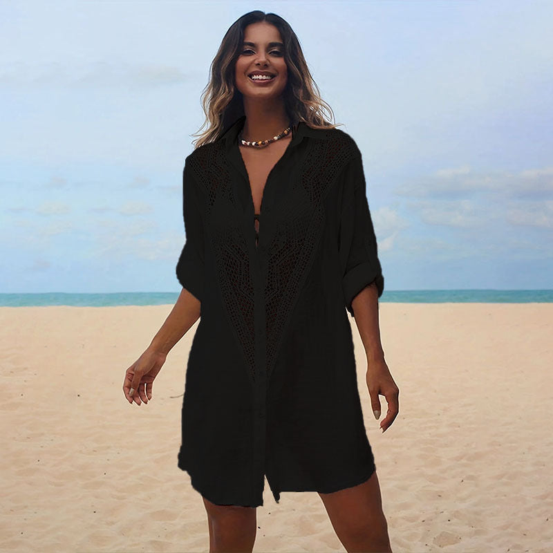 Lace Bamboo Shirt Beach Cover up Sexy Cutout Sun Protection Bikini Cover