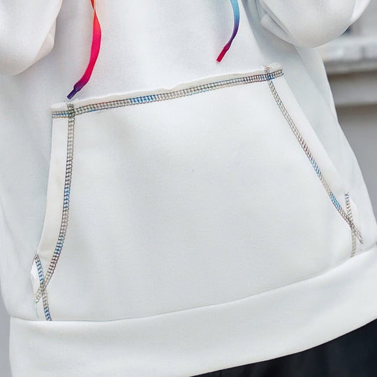 Loose Casual Hooded Rainbow Ribbon Multicolor Top Women Hoodie