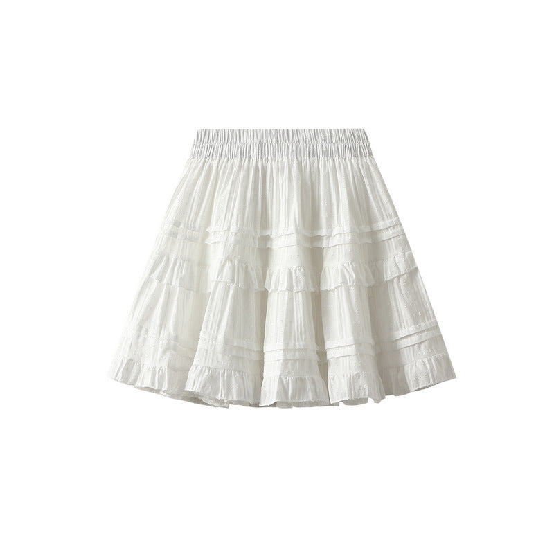 French Sweet White Skirt Women Summer A Line Ballet Skirt Tiered Dress Pettiskirt