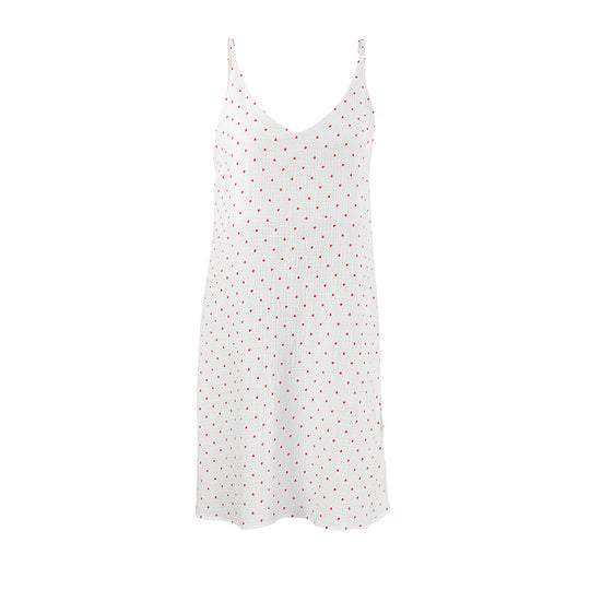 Summer Thin Crepe Cotton Heart Printing Slip Nightdress Thin Ladies Homewear