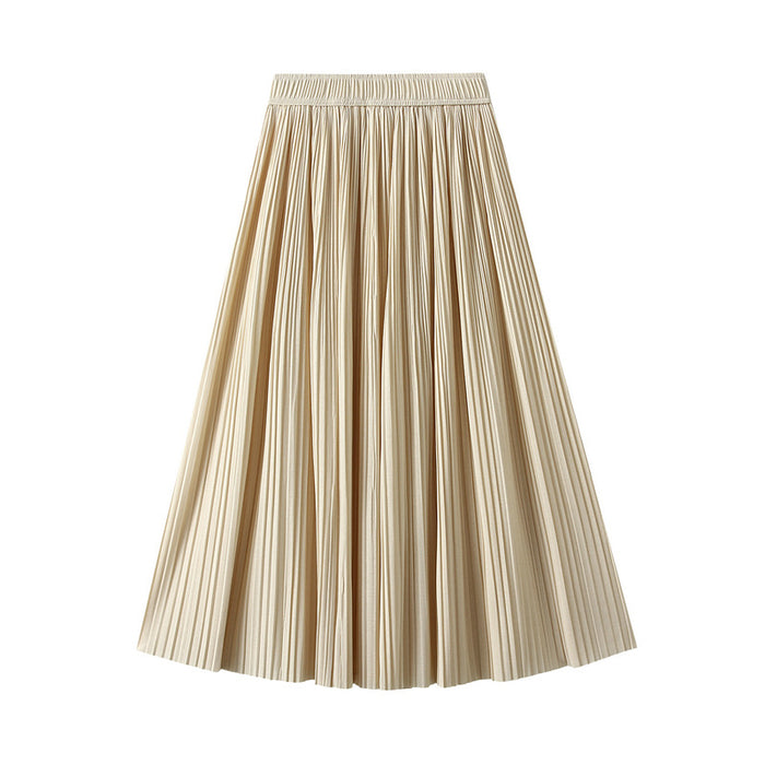 Draping Effect Pleated Skirt Women Skirt Spring High Grade Mid Length A  line Skirt