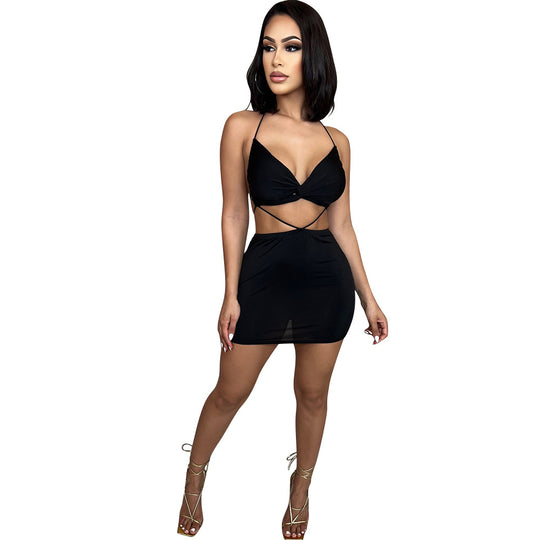 Women Clothing Sexy Tight Backless Cross Tied Dress Women