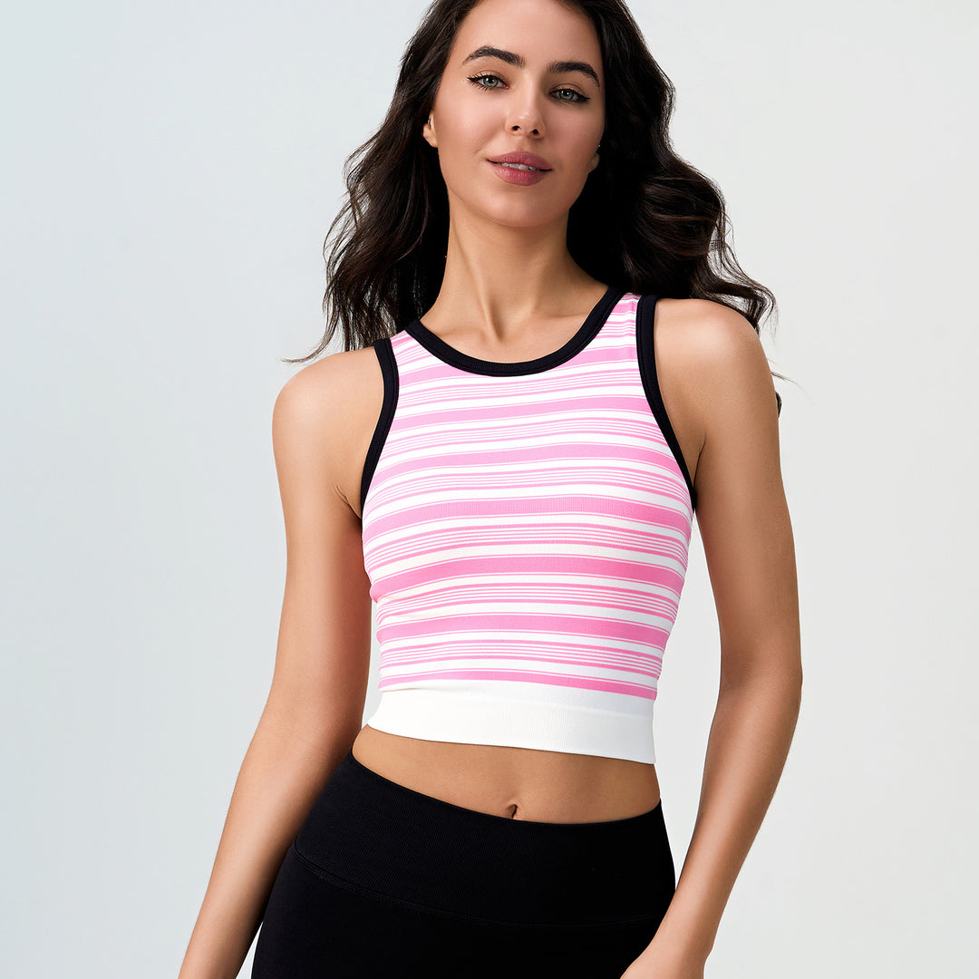 Contrast Color Sports Underwear Women Summer Striped Yoga Bra Running Fitness Clothes One Piece Vest