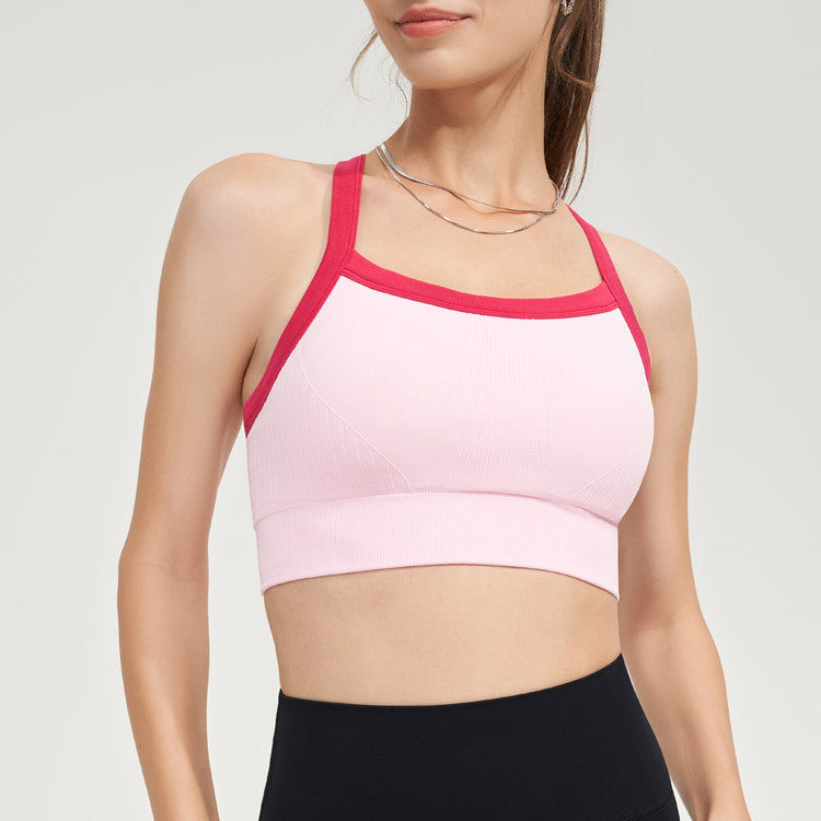 Winter Contrast Color Seamless One Piece Sports Bra Back Shaping Shockproof Fitness Running Vest Type Yoga Clothes Women