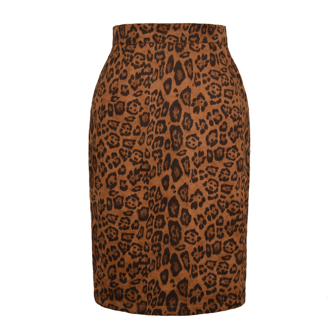 Autumn Winter Smiley Face Leopard Suede Skirt Women Sexy High Waist Printed Midi Skirt Women Clothing