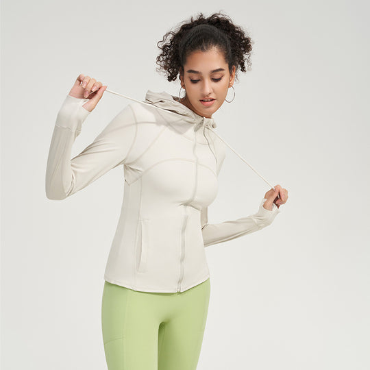 Yoga Clothes Women Long Sleeved Zipper Hooded Running Sports Fitness Top Fitness Yoga Jacket