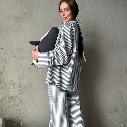 Spring Striped Comfortable Soft Long Sleeved Trousers Pajamas Suit Home Wear for Women