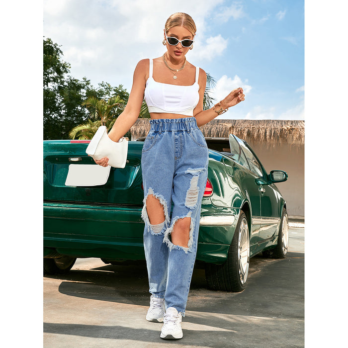 Women Clothing Washed Ripped Jeans Spring Summer