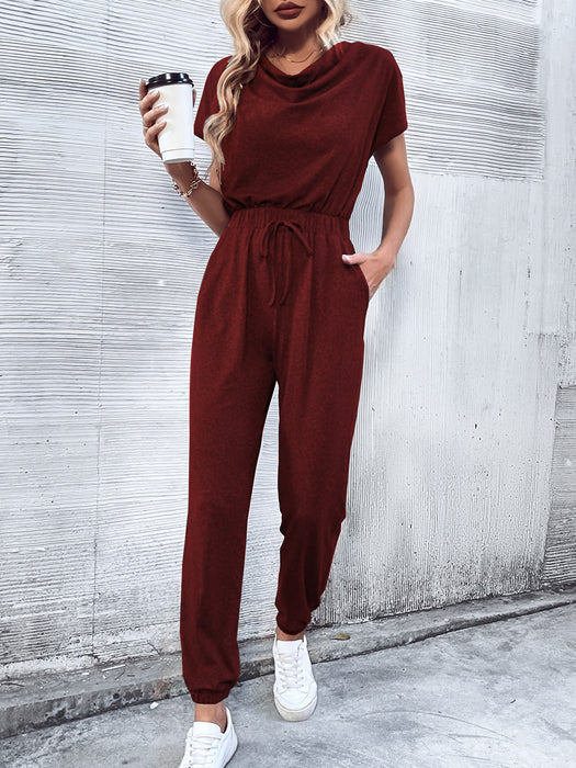 Women Clothing Casual Short Sleeved Wide Leg Jumpsuit