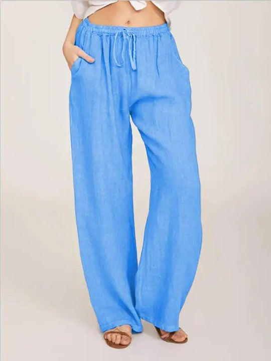 Women's Casual Cotton Loose Pocket Drawstring Pajama Pants