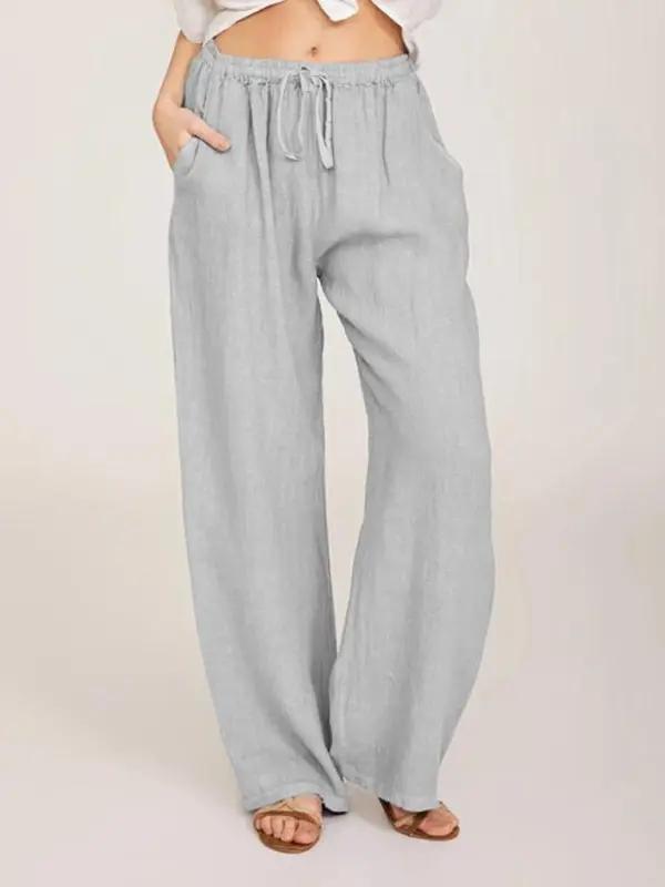 Women's Casual Cotton Loose Pocket Drawstring Pajama Pants