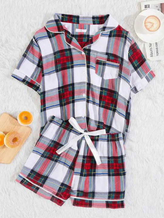 Women's Plaid Short Sleeve Shorts Homewear Set