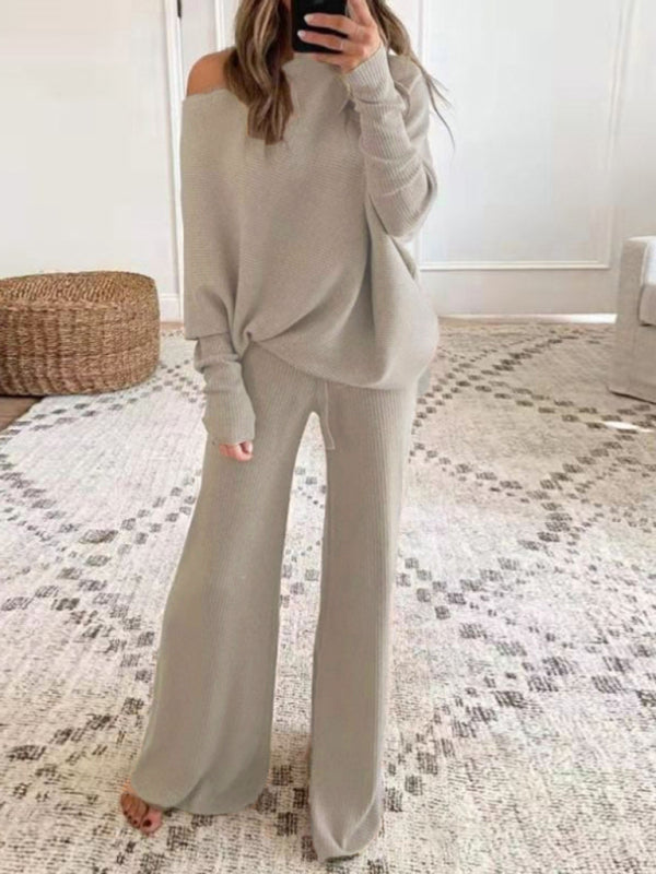 Women's Solid Color Casual Solid Color Off Shoulder Knit Suit