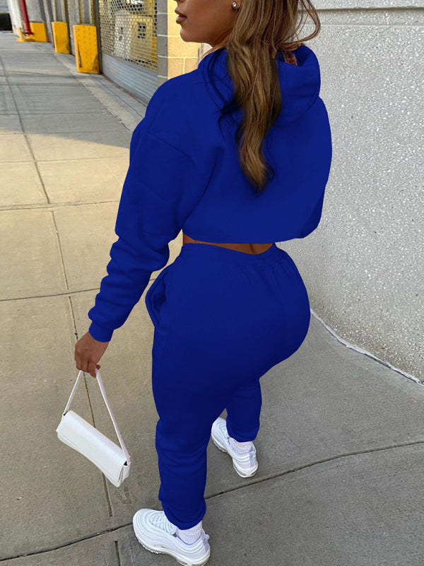 Women's Drawstring Solid Color Hoodie Long Sleeve Drawstring Trousers Vest Three-Piece Suit