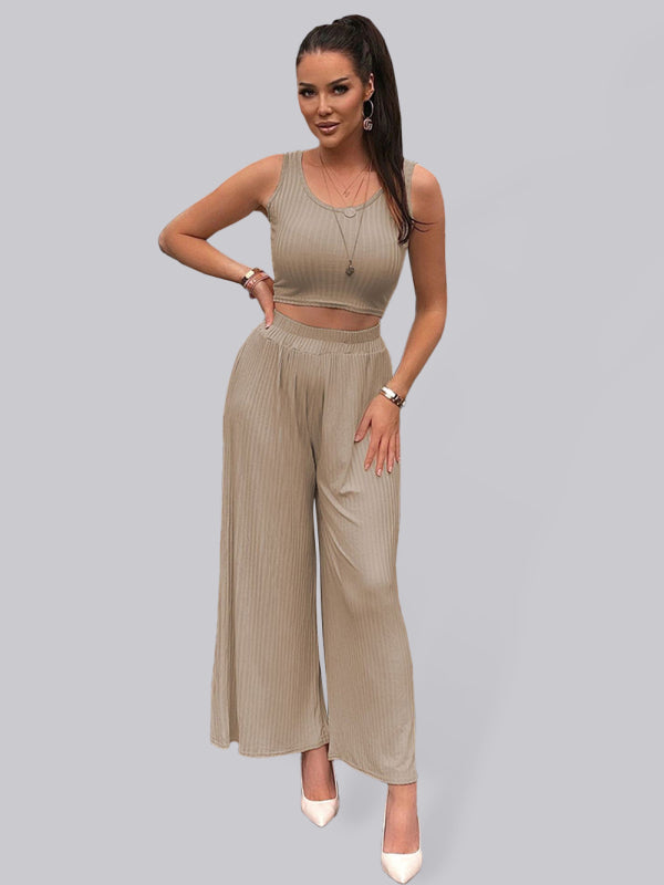 Women's new style vest wide-leg pants casual solid color suit