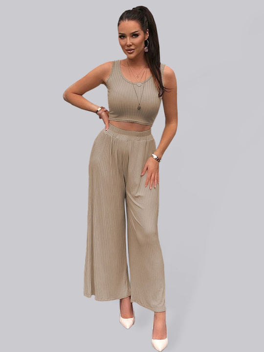 Women's new style vest wide-leg pants casual solid color suit