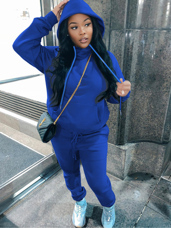 Casual fleece sweater two-piece hoodie tracksuit