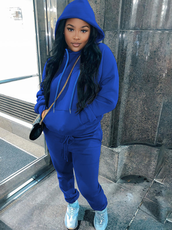 Casual fleece sweater two-piece hoodie tracksuit