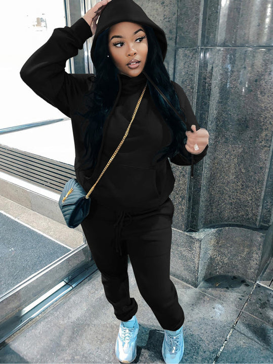 Casual fleece sweater two-piece hoodie tracksuit