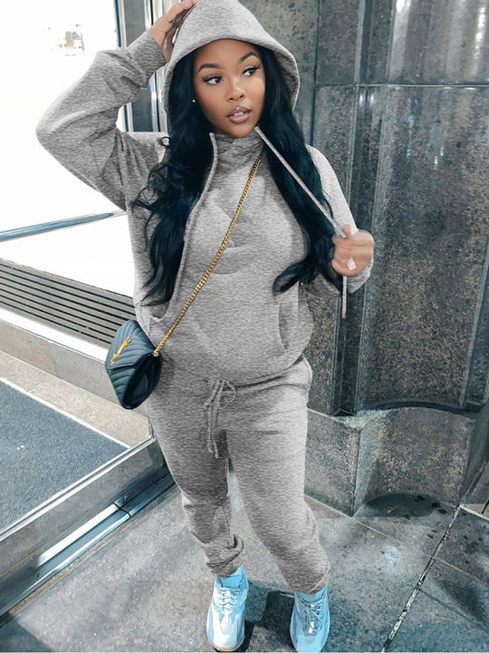 Casual fleece sweater two-piece hoodie tracksuit