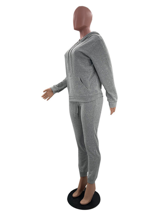 Casual fleece sweater two-piece hoodie tracksuit