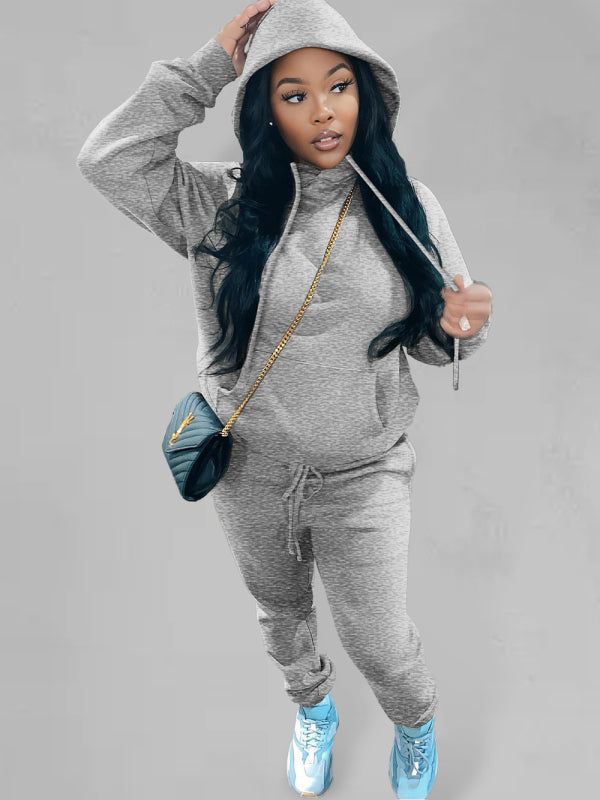 Casual fleece sweater two-piece hoodie tracksuit