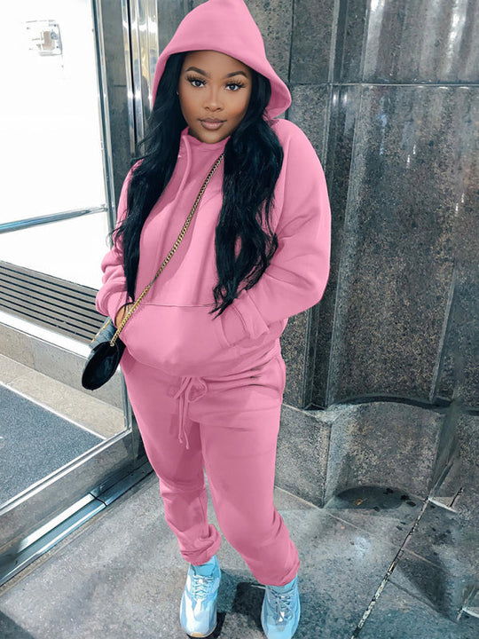 Casual fleece sweater two-piece hoodie tracksuit